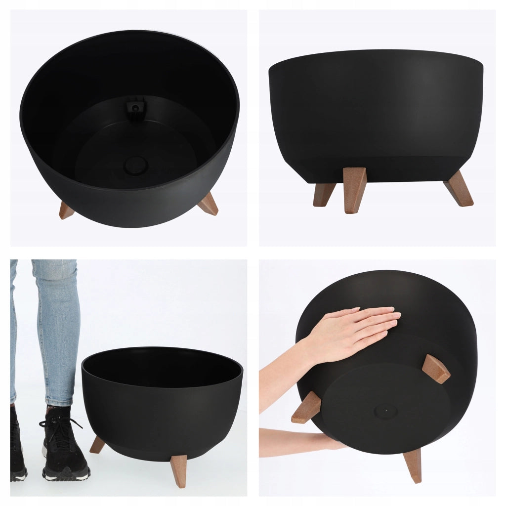 Vaso da fiori KADAX, fioriera, coperchio, supporto per fiori, nero, rotondo, 40 cm, + inserto