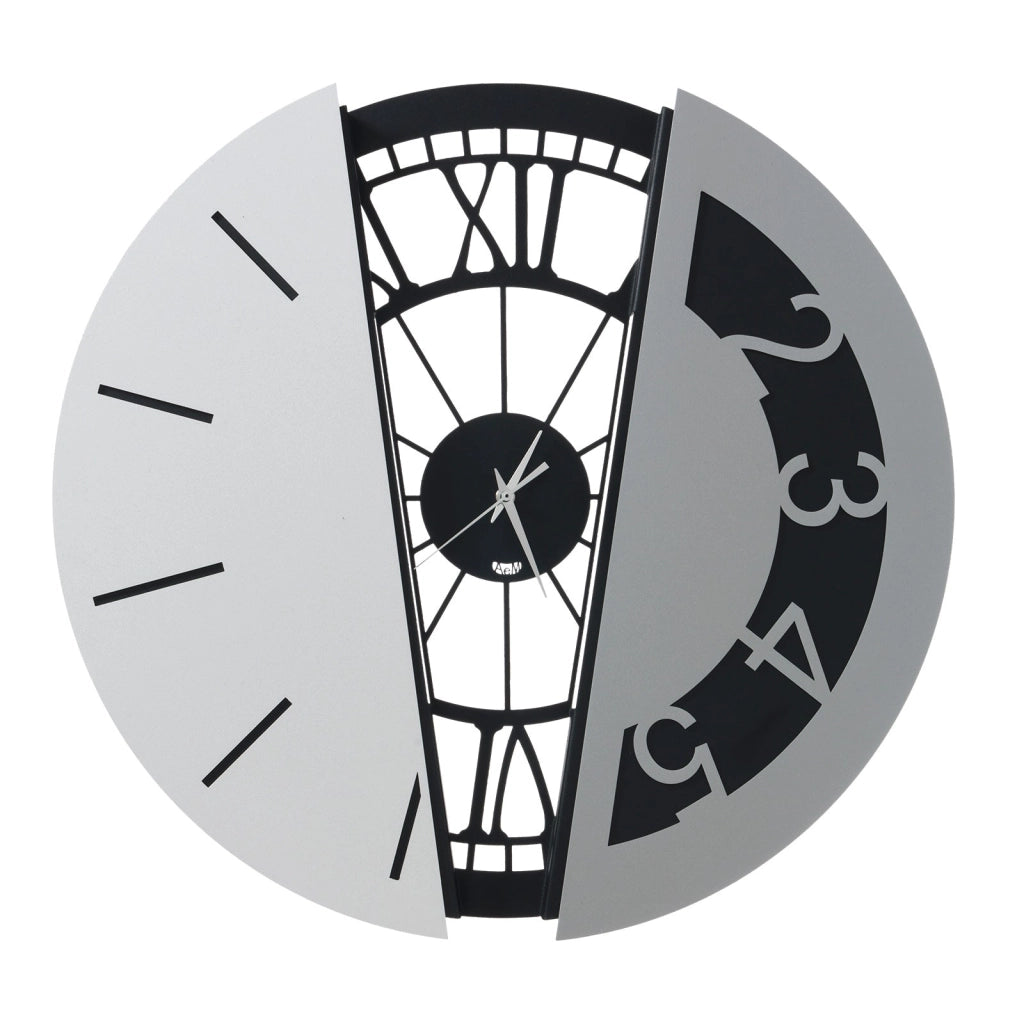 Orologio da parete di design composto Metamorphosi Nero, bianco marmo e alluminio