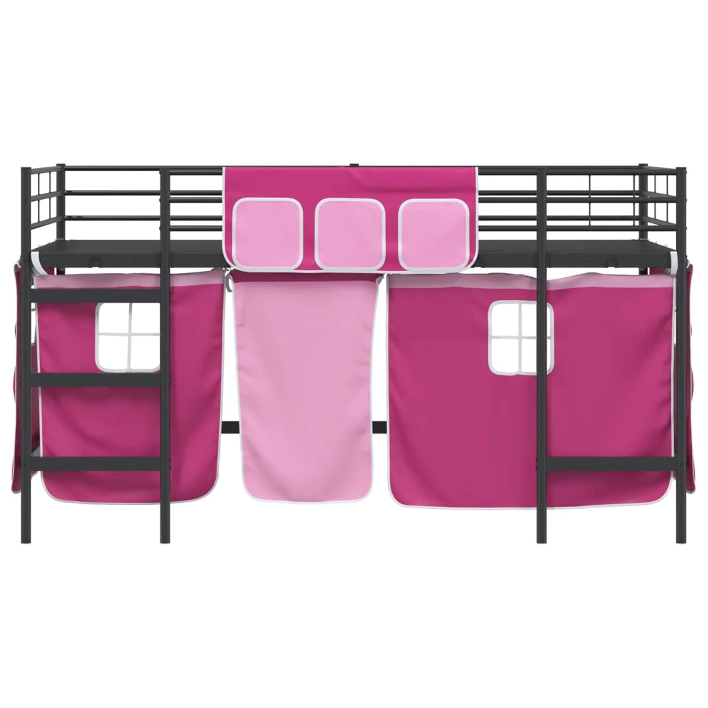Struttura del Letto Loft per Bambini con Tendine Nero e rosa