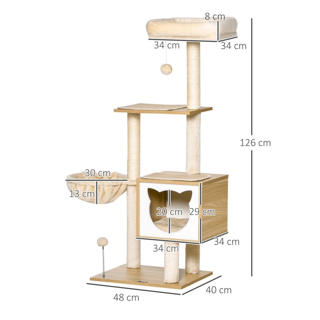 Albero tiragraffi per gatti con amaca e cuscini ¨C Minimal ¨C 126 cm naturale beige