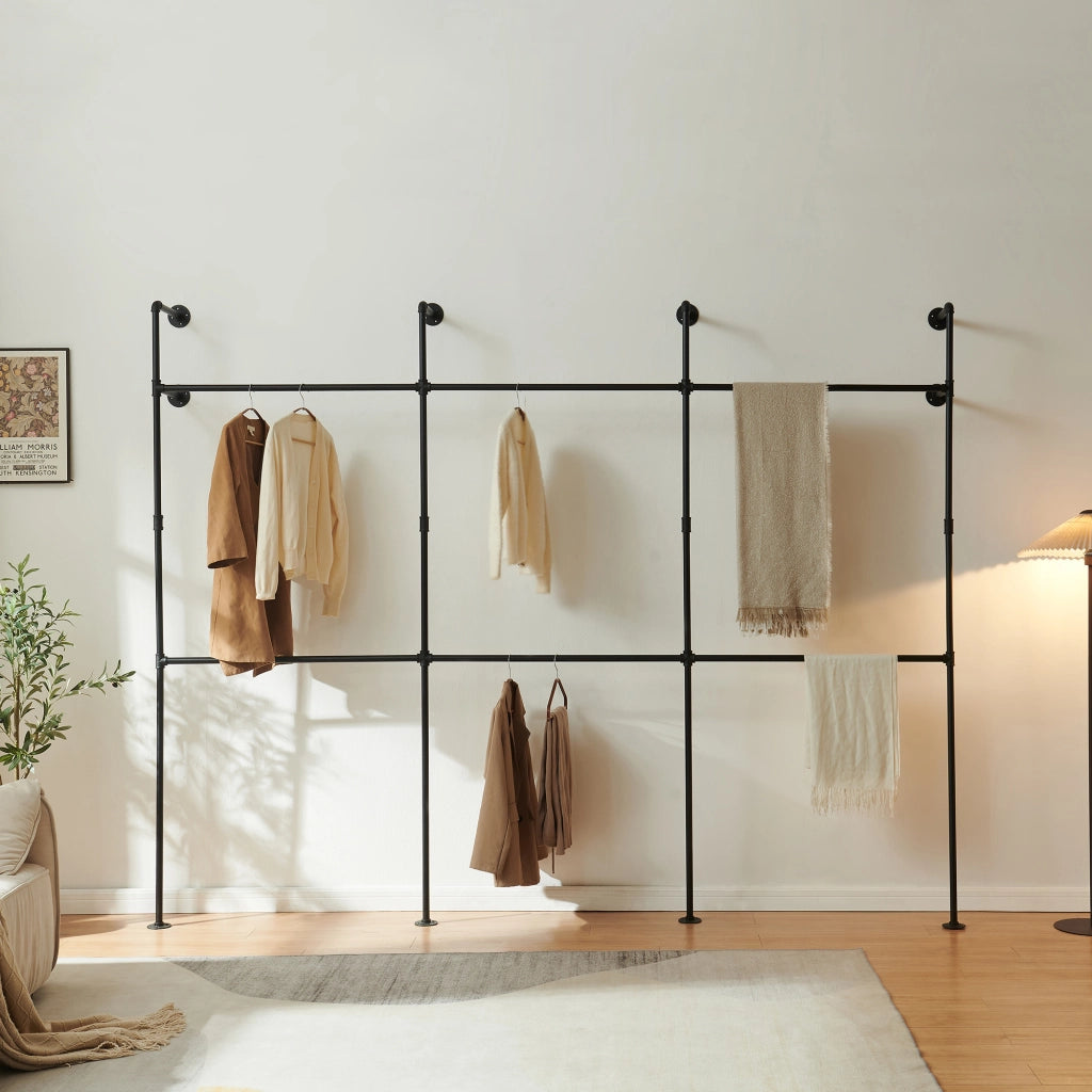 Stand Appendiabiti Kenävatka da Parete in Acciaio con Barra Porta Abiti 222x296x31 cm - Nero [en.casa]