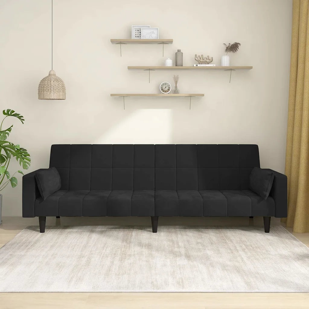 Divano letto | Sof¨¤ letto | Letto singolo a 2 Posti con 2 Cuscini Nero in Velluto