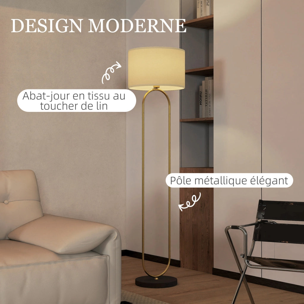 Lampada da terra con paralume in lino e interruttore a piede ¨C zephmum ¨C dorato e nero 156 cm