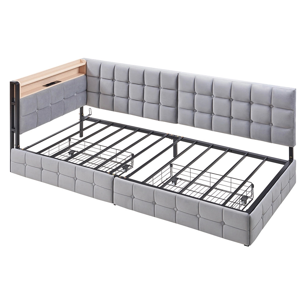 Divano letto - Xylo - 90x200 cm 2 cassetti LED USB grigio