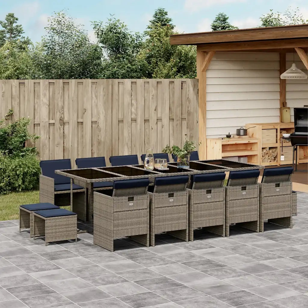 Set da pranzo da giardino da 15 pz con Cuscini in Polyrattan Grigio 3277764