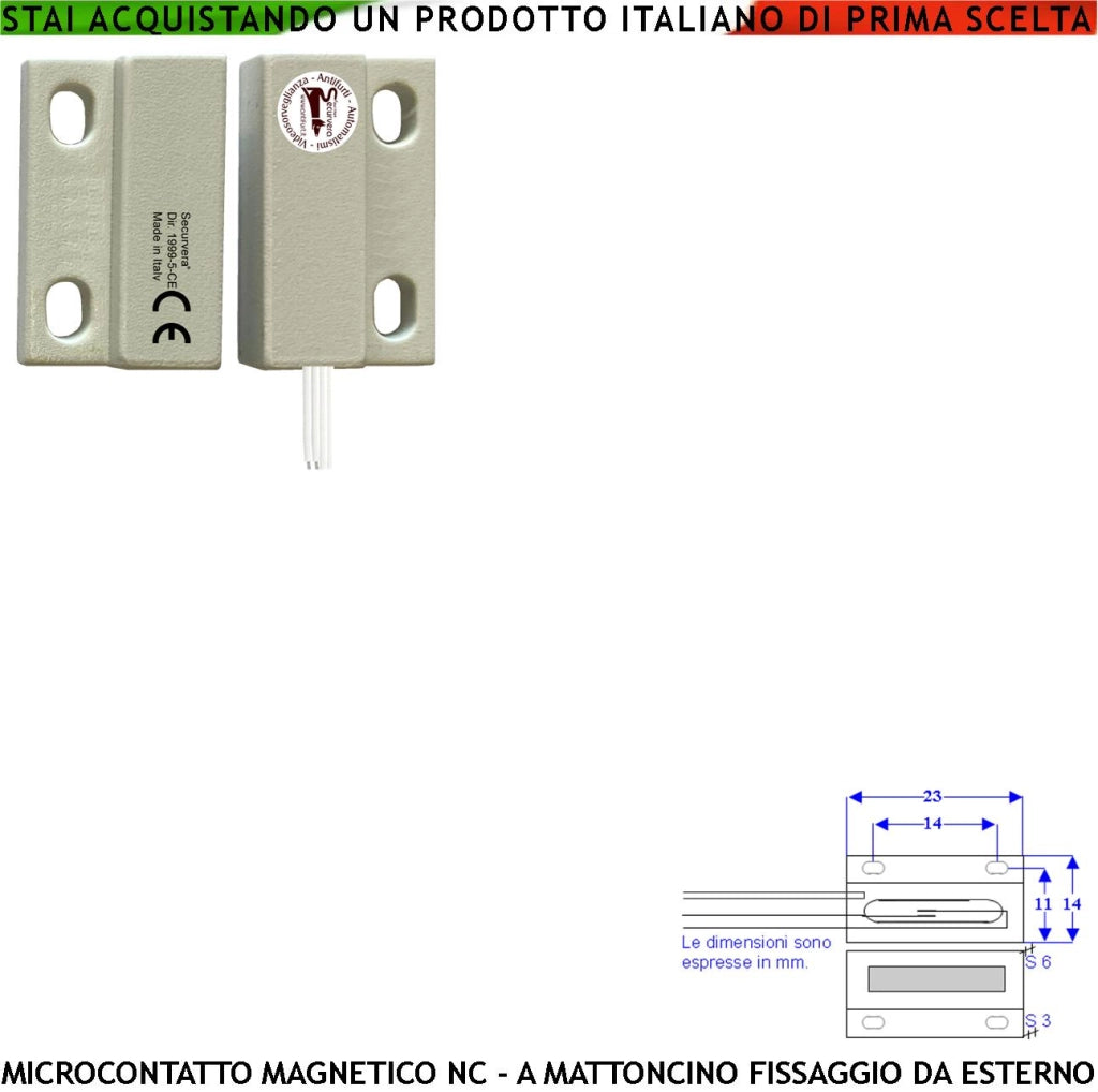 Sensore Magnetico NC Mini Bianco 1 Pezzo Allarme x Infissi Tensione Max 100 V Corrente 1 A Sensibilità Magnetica 10mm Contenitori con Fori di Fissaggio Reed in Ampolla di Vetro Sottovuoto IP65 4 Fili