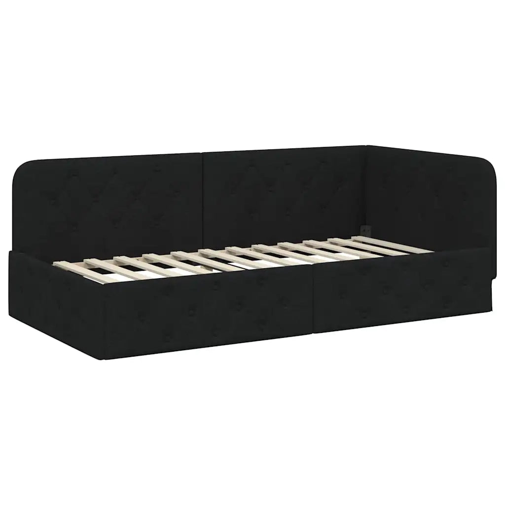 Cornice del letto ad angolo Nero 90 x 190 cm Tessuto
