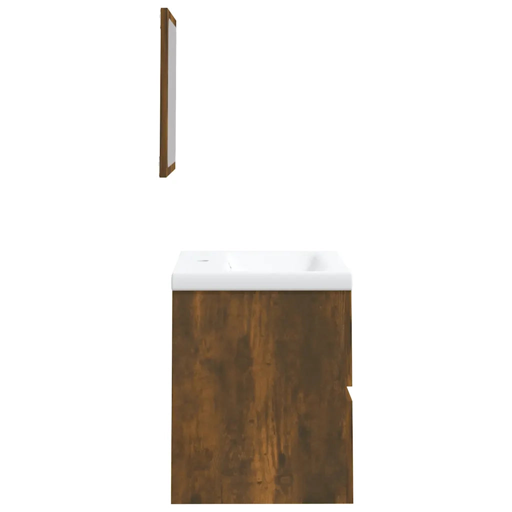 Mobile da Bagno con Lavabo e Specchio Rovere Fumo