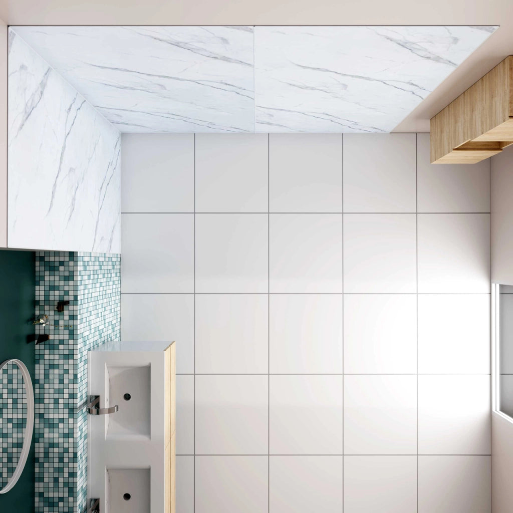 H.210 cm Pannello Doccia ad Angolo 90x100x100 cm Realizzato in Alluminio da 3 mm con Profili Finitura Bianco Alba per Rivestimento Parete Bagno