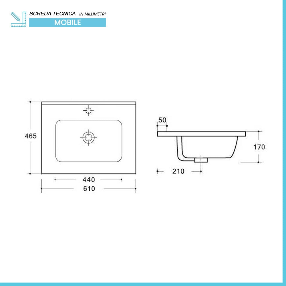 Mobile bagno 60 cm rovere bali con lavabo ad incasso Gaya