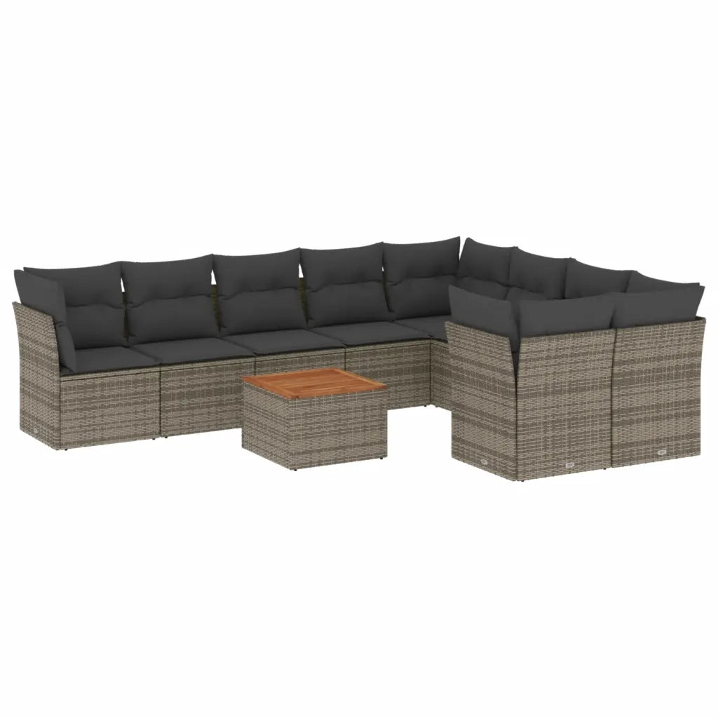 Set Divano da Giardino 10 pz con Cuscini Grigio in Polyrattan 3256151