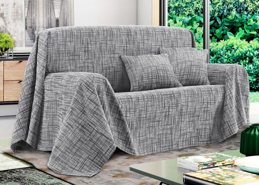Telo Arredo Copridivano Multiuso Copritutto Misto Cotone Modello Multirighe - 220x260 - Silver
