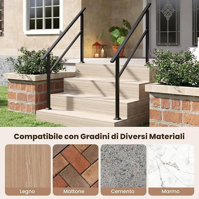 Corrimano per Scala, Corrimano in Metallo per 0-2/3/4 Gradini con Regolazione dell’Angolo, Portata 150 kg, Ringhiera per Terrazzo, Ingresso e Balcone (138 x 92 cm)