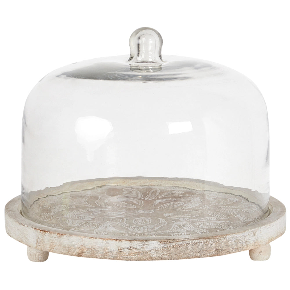 Alzata per torte con coperchio in legno di mango chiaro 29 x 29 x 23 cm Vassoio decorativo per torte Cupola portapasticceria