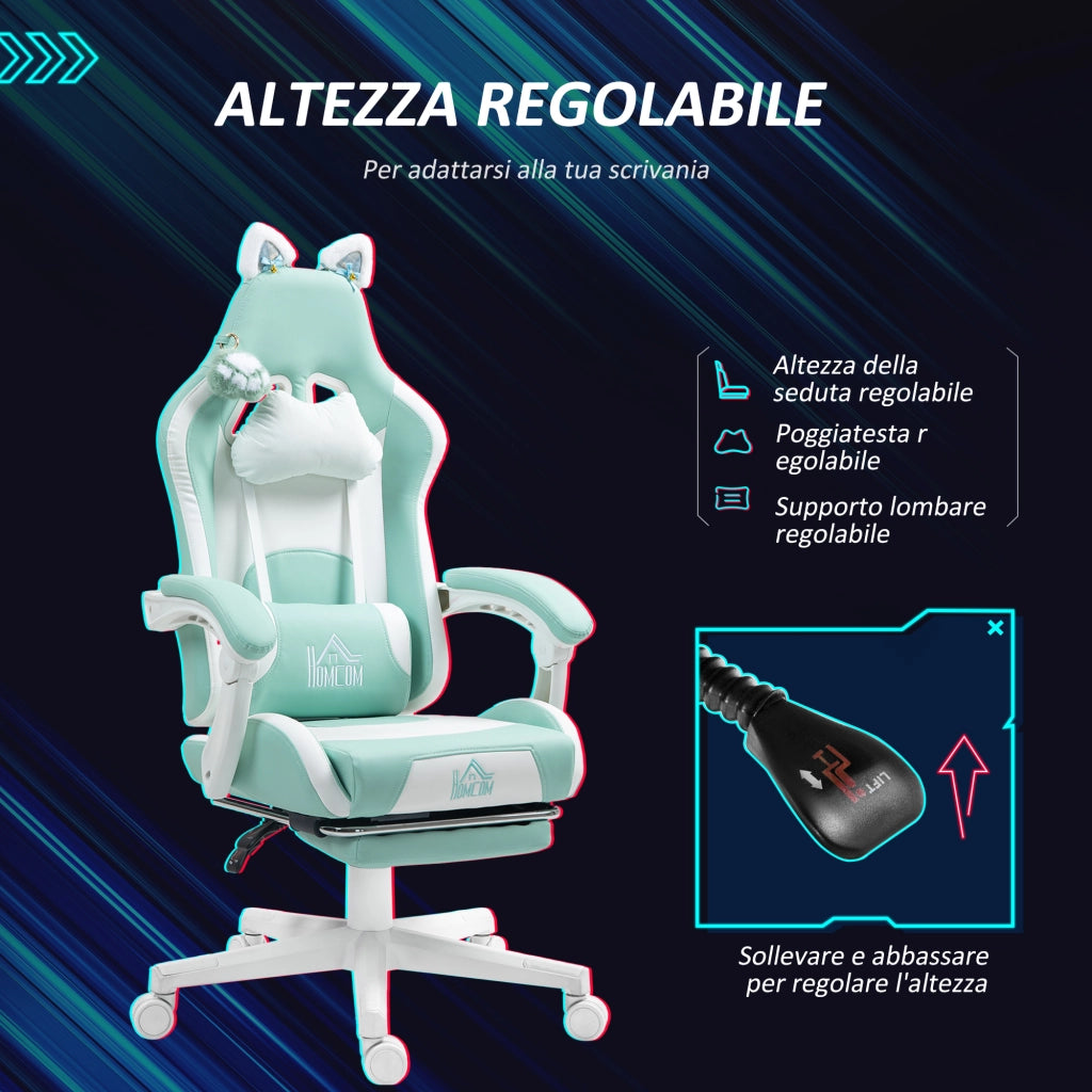 Sedia da Gaming Reclinabile con Poggiapiedi ¨C Xylo ¨C Finta Pelle Bianco e Blu 65x62x116-124cm