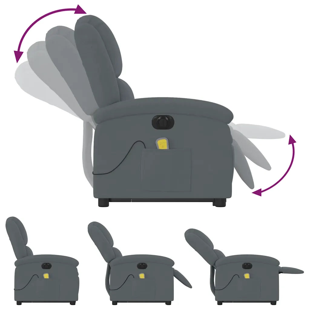 Poltrona Alzapersona Massaggio Elettrica Grigio Scuro Velluto 3204334
