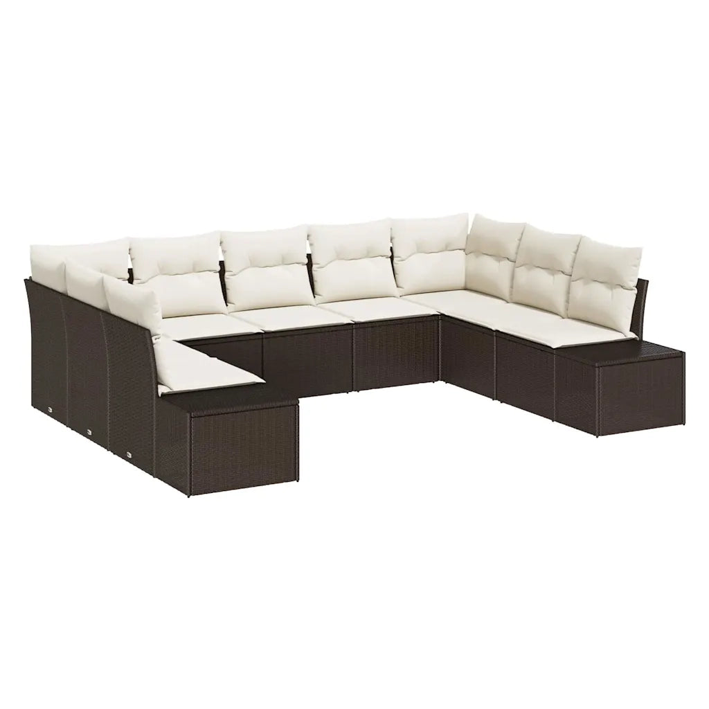 Set Divano da Giardino con cuscino 9 pcs Marrone polyrattan