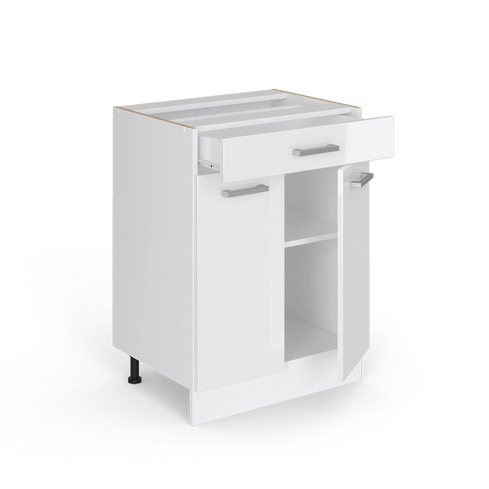 Mobiletto base per cucina R-Line Bianco lucido/Bianco 60 cm con cassetto, PL Rovere Vicco