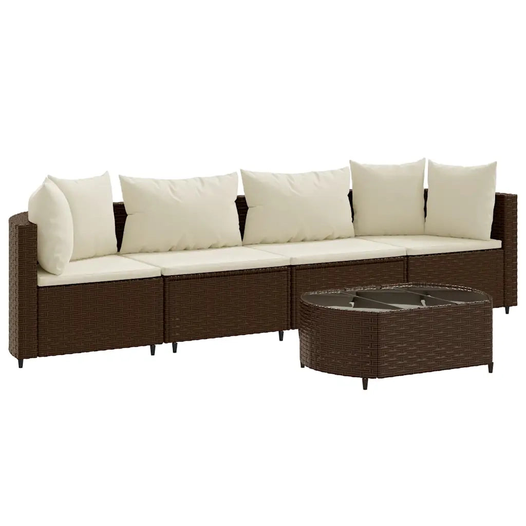 Set Divano da Giardino 5 pz con Cuscini Marrone in Polyrattan 3308369