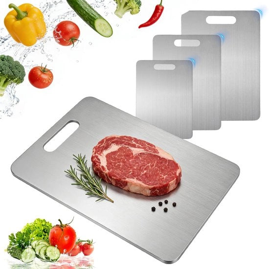 Set di 3 Snijplanken in Acciaio Inossidabile - BPA Libero - Doppia Faccia - Adatto per Carne/Frutta