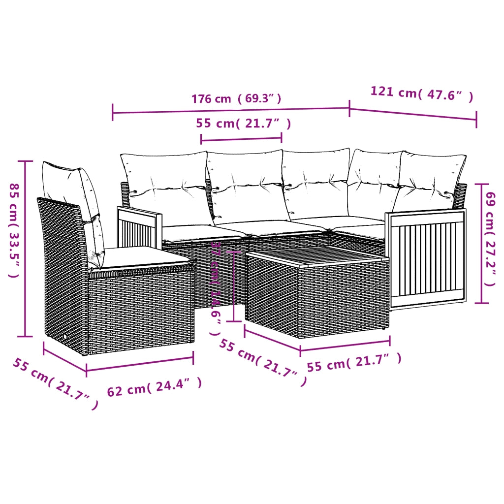 Set Divano da Giardino 6 pz con Cuscini Beige in Polyrattan 3227661