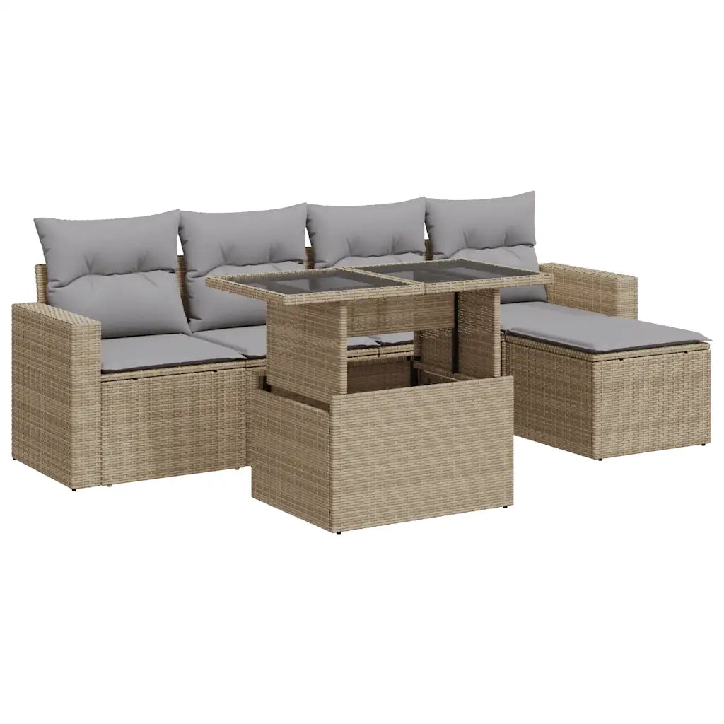 Set Divano da Giardino 6 pz con Cuscini Beige in Polyrattan 3326300