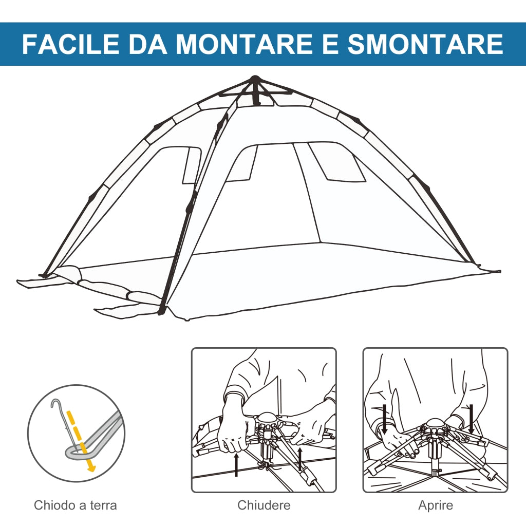 Tenda da Spiaggia Pop Up ¨C zephmum ¨C Blu Cielo e Grigio, Poliestere e Fibra di Vetro, 220x173x120 cm