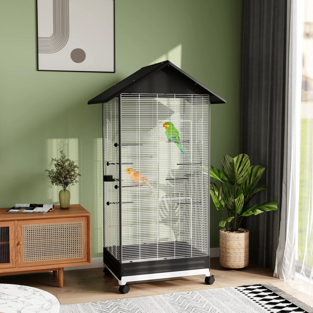 Gabbia per Uccelli Voliera con Ruote e Vassoio Estraibile ¨C Minimal ¨C Nero 155 cm