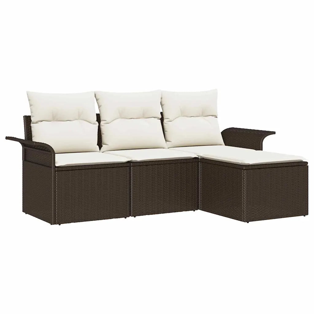 Set di divani con cuscino 4 pcs Marrone e Crema polyrattan 3345308