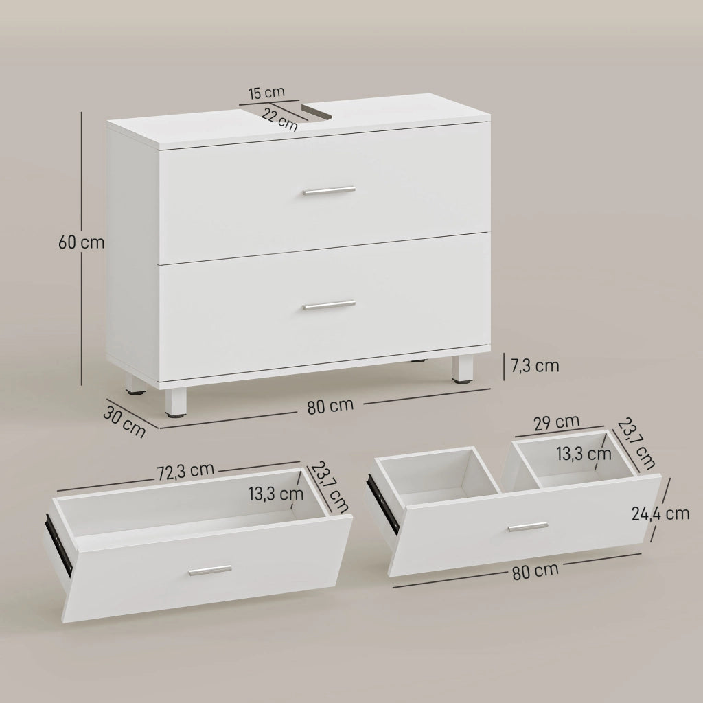 Mobile sottolavabo con 2 cassetti ¨C Xylo ¨C Bianco 80x30x60 cm