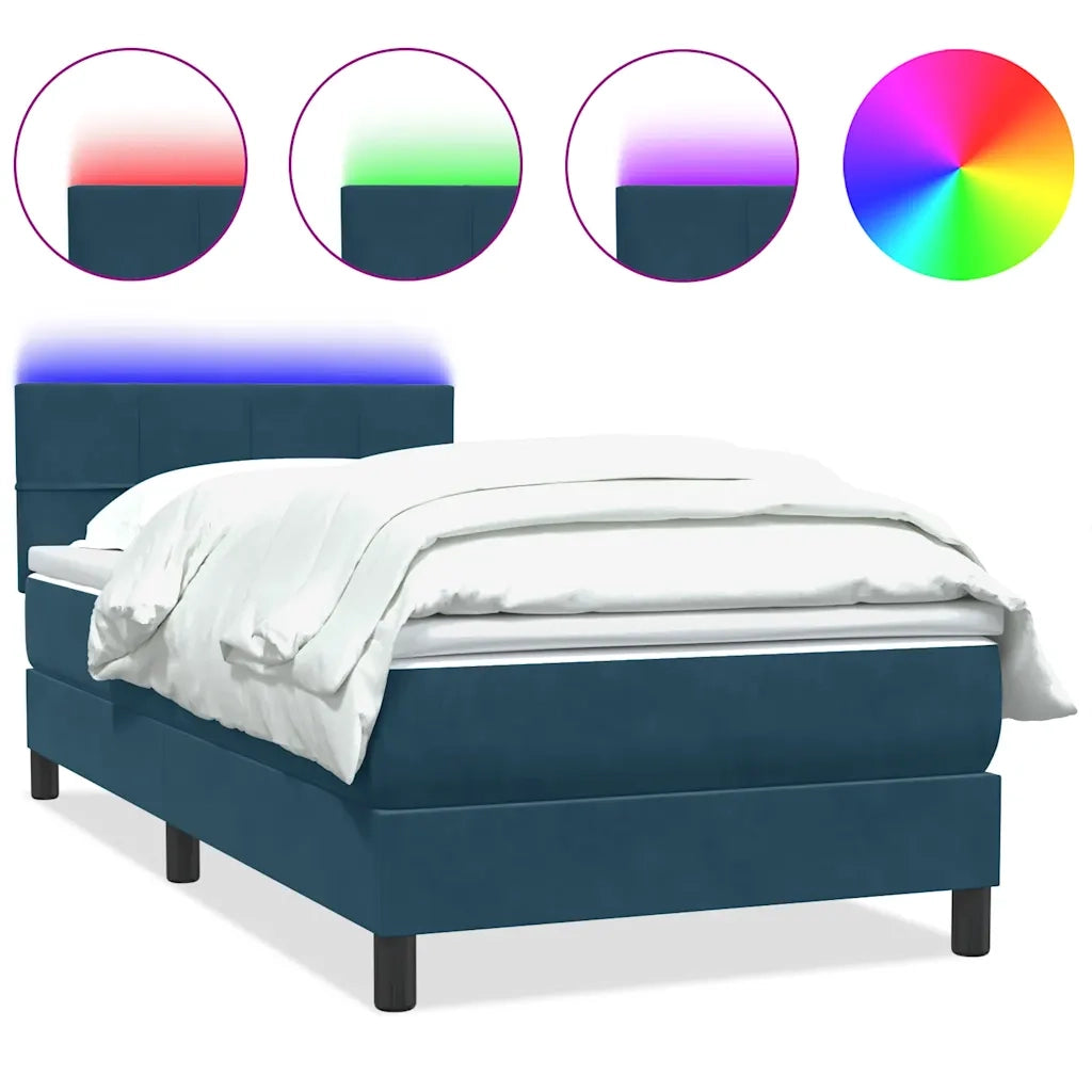 Letto a Molle con Materasso e LED Blu Scuro 80x210 cm Velluto 3316861