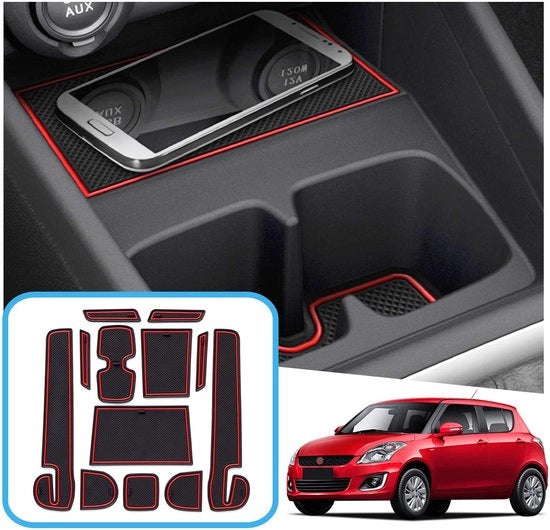 Accessori per Suzuki Swift/Sport/Hybrid 2017-2022 2023, tappetini antislittamento, tappetini in gomma per supporto manubrio console, becheriere, cestino, accessori per Suzuki Swift (rosso)