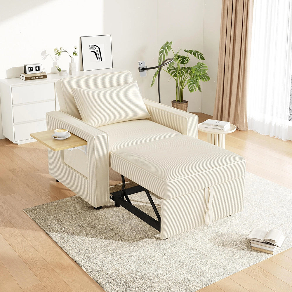 Divano letto pieghevole - Xylo - Con USB, 1 posto, velluto, beige