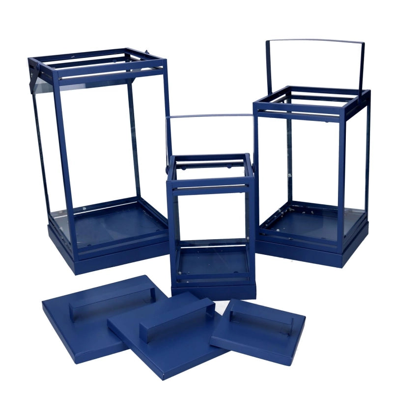Lanterna metallo 1-3 blu cm 18x18h36,3/42,5