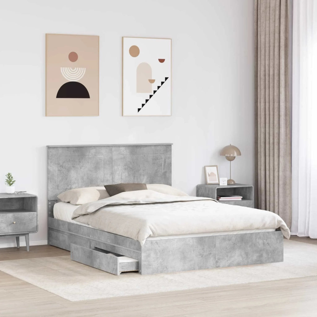 Letto con Contenitore con testiera Grigio cemento 150 x 200 cm 3409541