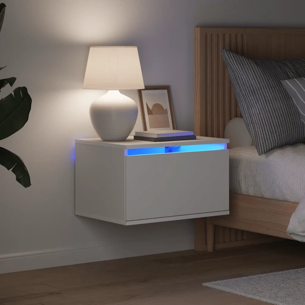 Comodini a Parete con Luci LED 2 pz Bianchi 836827