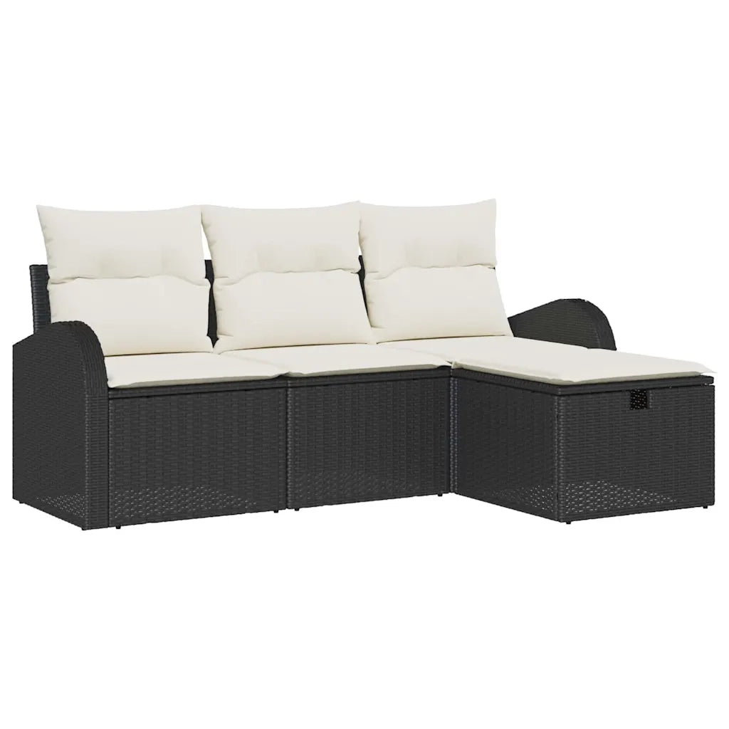 Set Divano da Giardino con cuscino 4 pcs Nero Poly Rattan 3360378