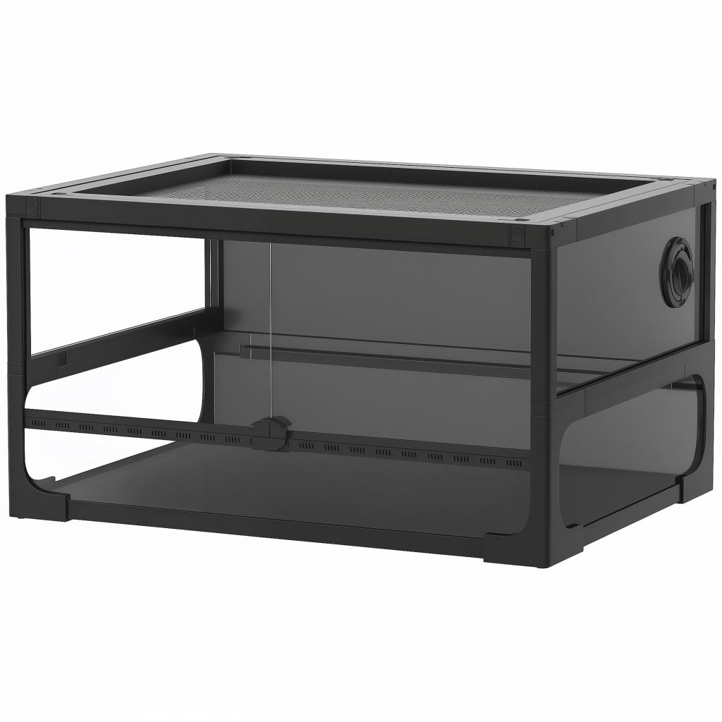Rettilario Rialzato e Pieghevole 60x45x32 cm con Coperchio e Pareti in Vetro Temperato e Plastica Nero
