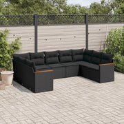 Set Divani da Giardino 9 pz con Cuscini Nero in Polyrattan 3258674