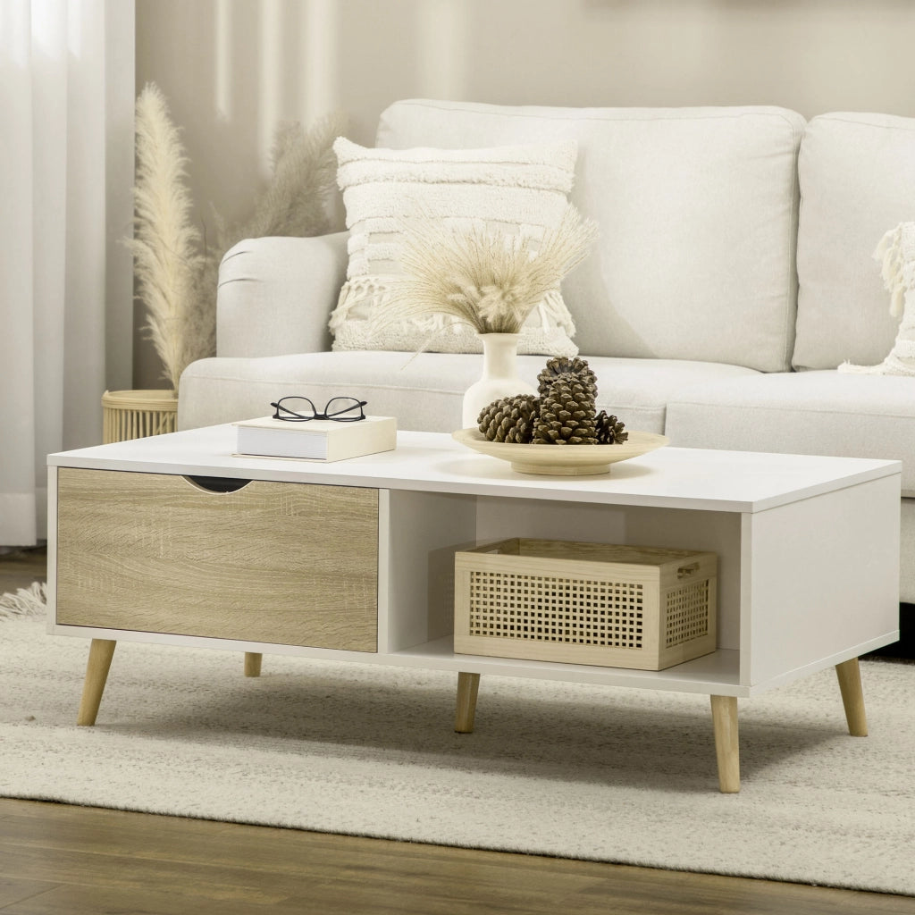 Tavolino da caff¨¨ con cassetti e scaffale ¨C Minimal ¨C 106x58x39,5 cm bianco