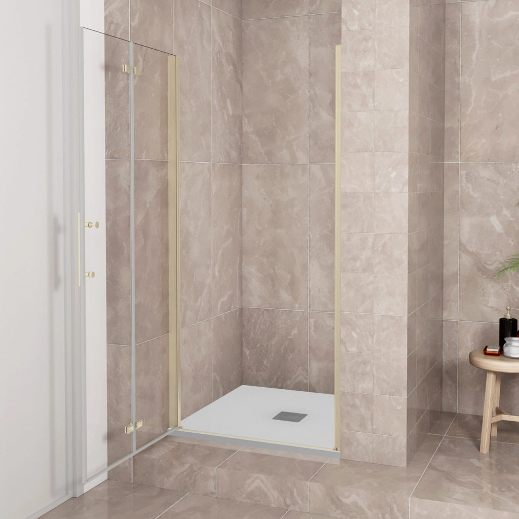 Porta Doccia 80x185 cm Porta Battente Pieghevole in Vetro Temperato Trasparente 6 mm Anticalcare Telaio Dorato Spazzolato