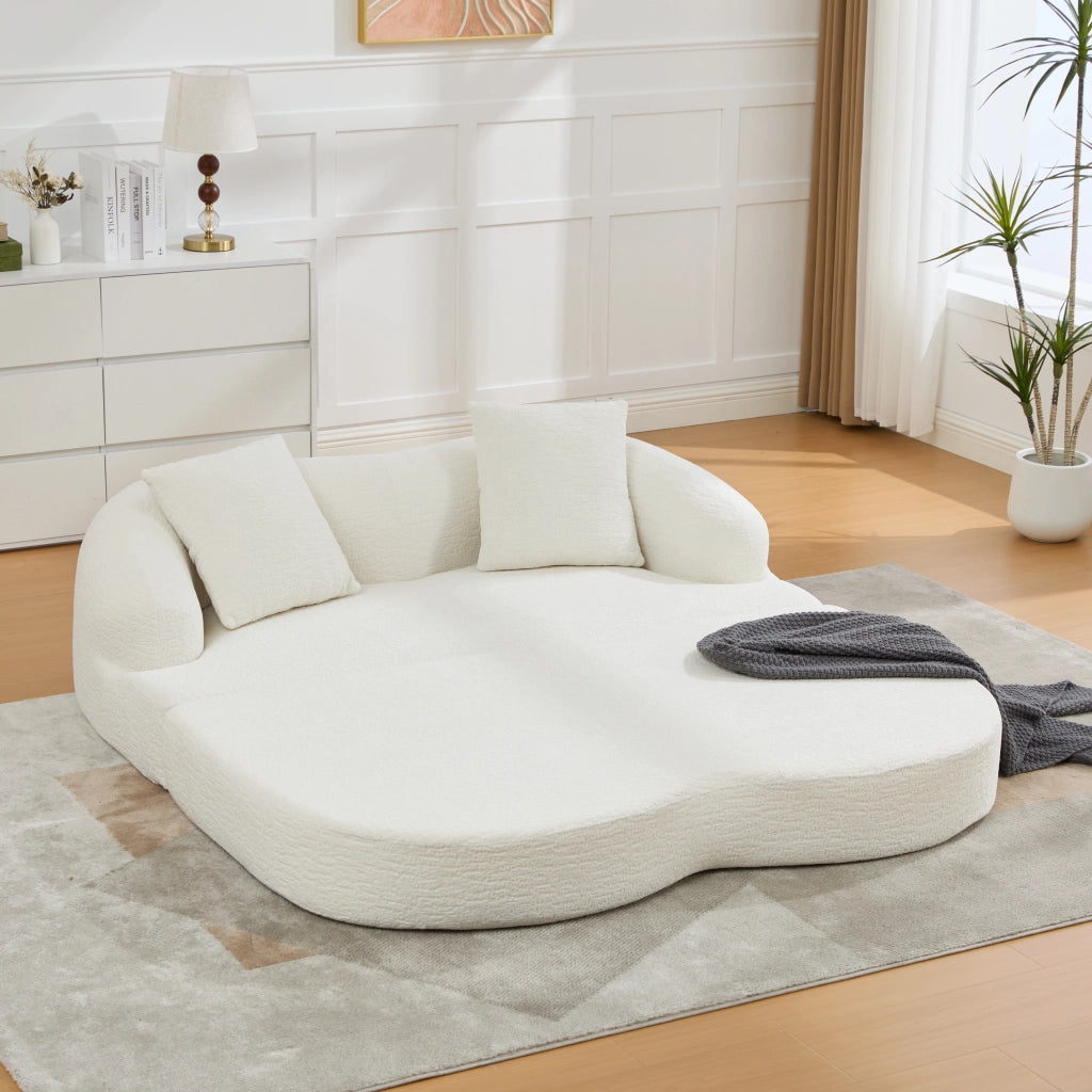 Divano letto 2 posti - con funzione letto e schienali separati - in chenille beige