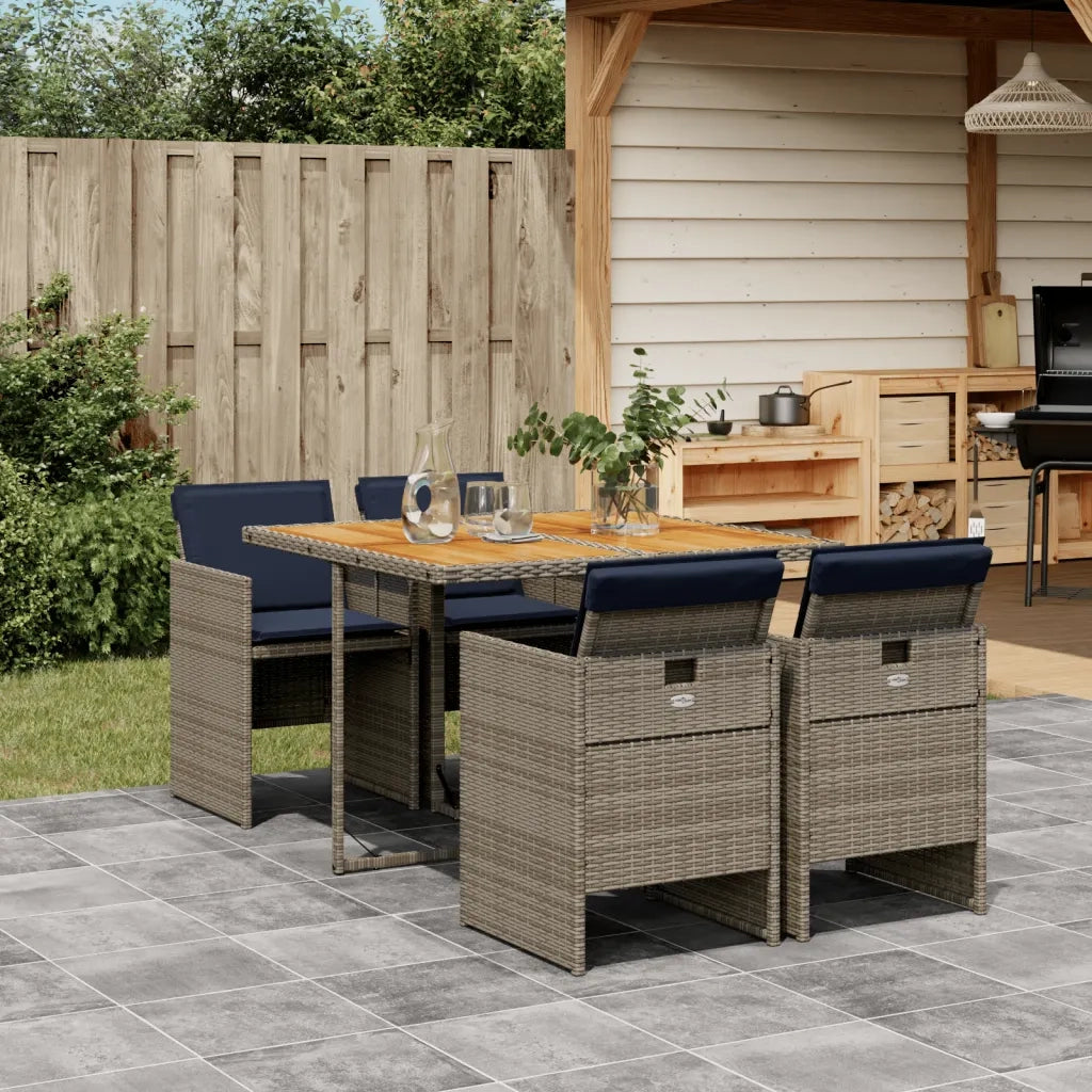 Set da pranzo da giardino da 5 pz con Cuscini in Polyrattan Grigio 3277672
