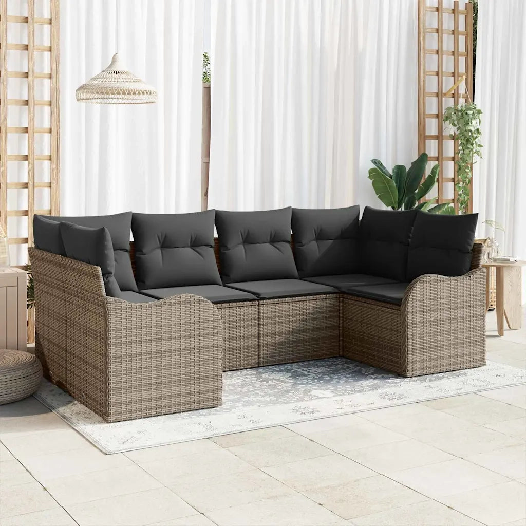 Set Divano da Giardino con cuscino 6 pcs Grigio Poly Rattan