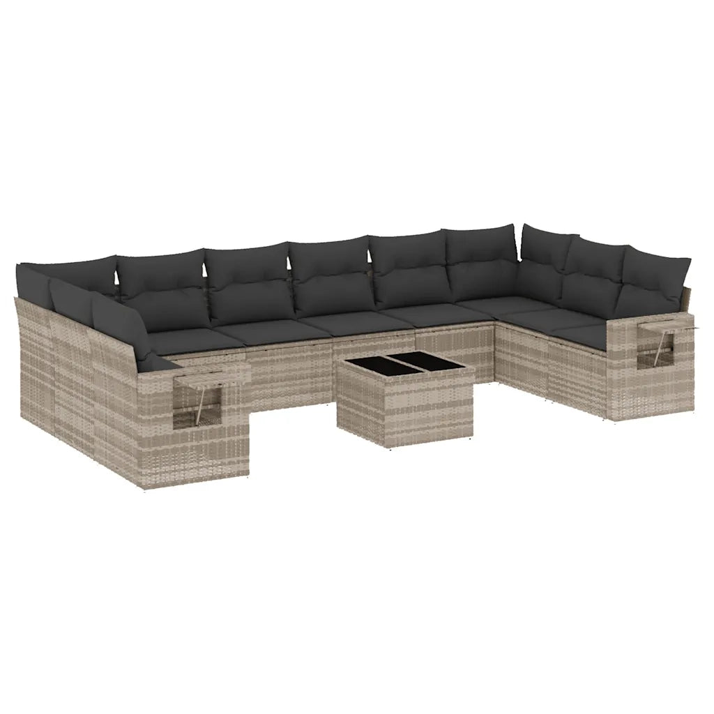 Set Divani da Giardino 11 pz con Cuscini in Polyrattan Grigio