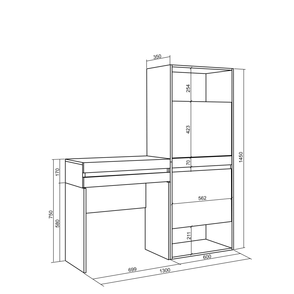 Consolle Ingresso, 130x35x145cm, Con cassetto, Scarpiera, colore Rovere RF3448