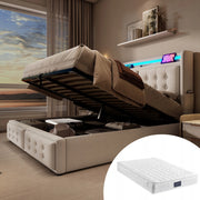 Letto imbottito 160x200 - Xylo - Beige con funzione di ricarica USB-C
