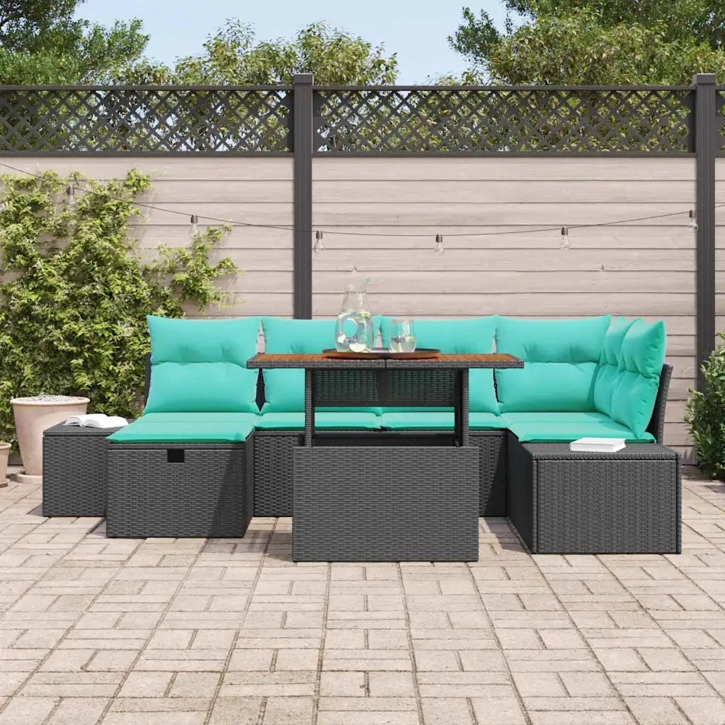 Set Divano da Giardino 7 pz Nero polyrattan 3361389