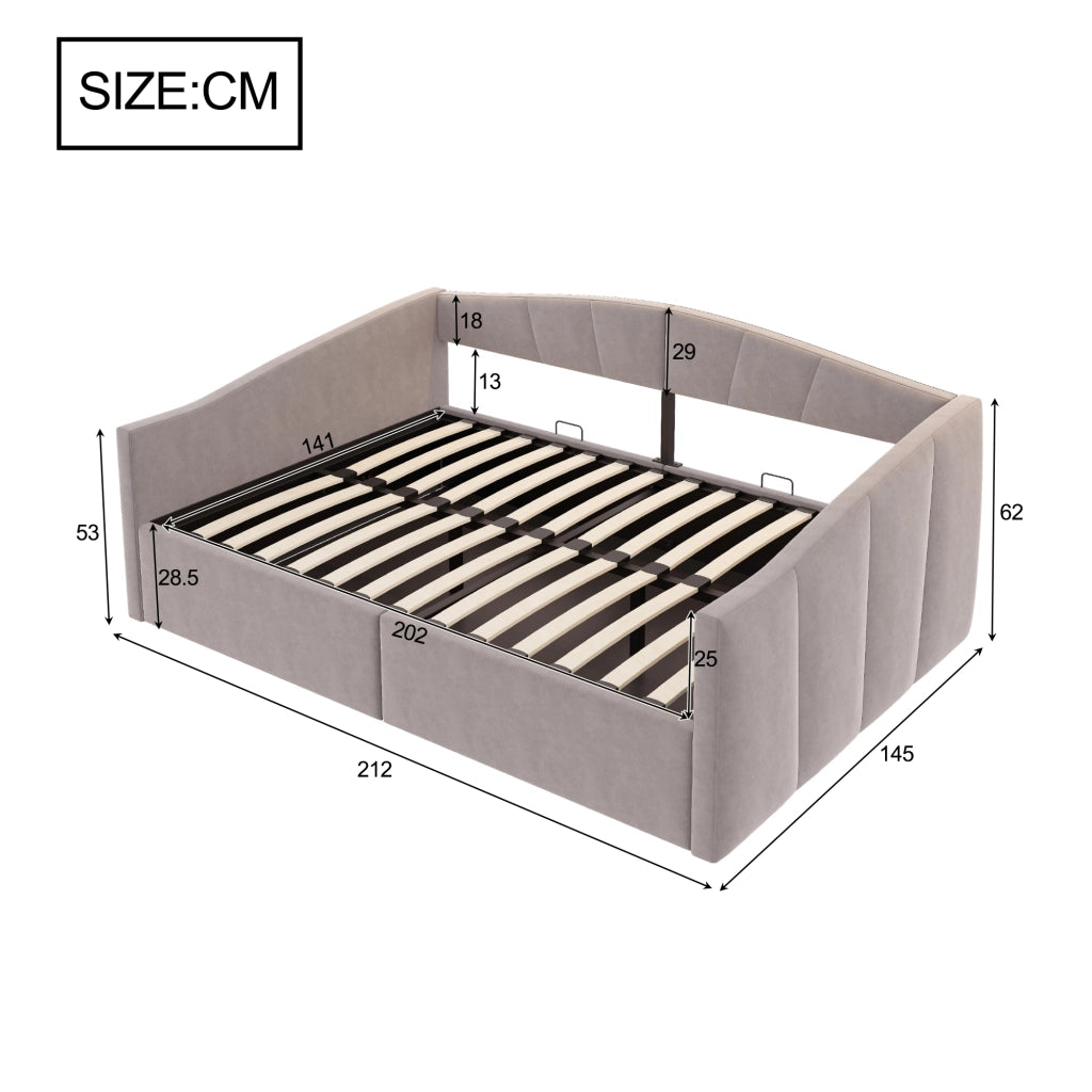 Divano Letto 140x200 cm; Letto Matrimoniale; con Contenitore idraulico e Braccioli