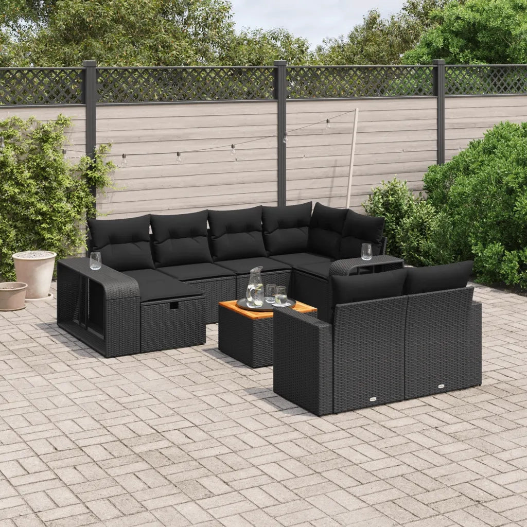 Set Divani da Giardino 11 pz con Cuscini in Polyrattan Nero 3266255